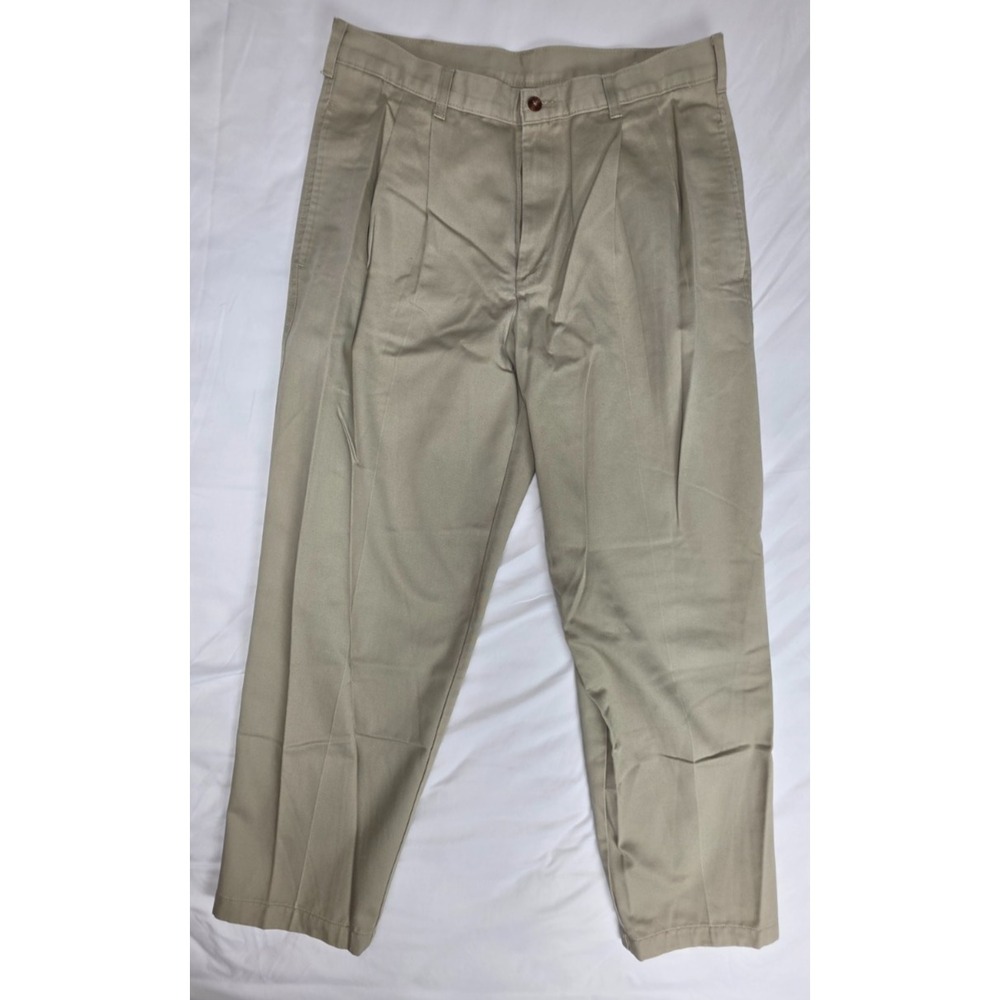 Farah Mens Khaki Pants 34x30 Tan 100% Cotton Flat Front Vintage Chino
